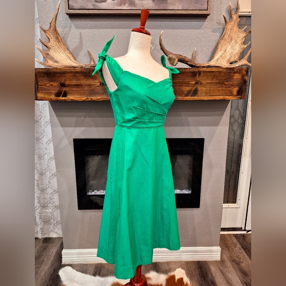 NWT- J. Crew Emerald Green Off-Shoulder Midi Dress - Picture 3 of 6